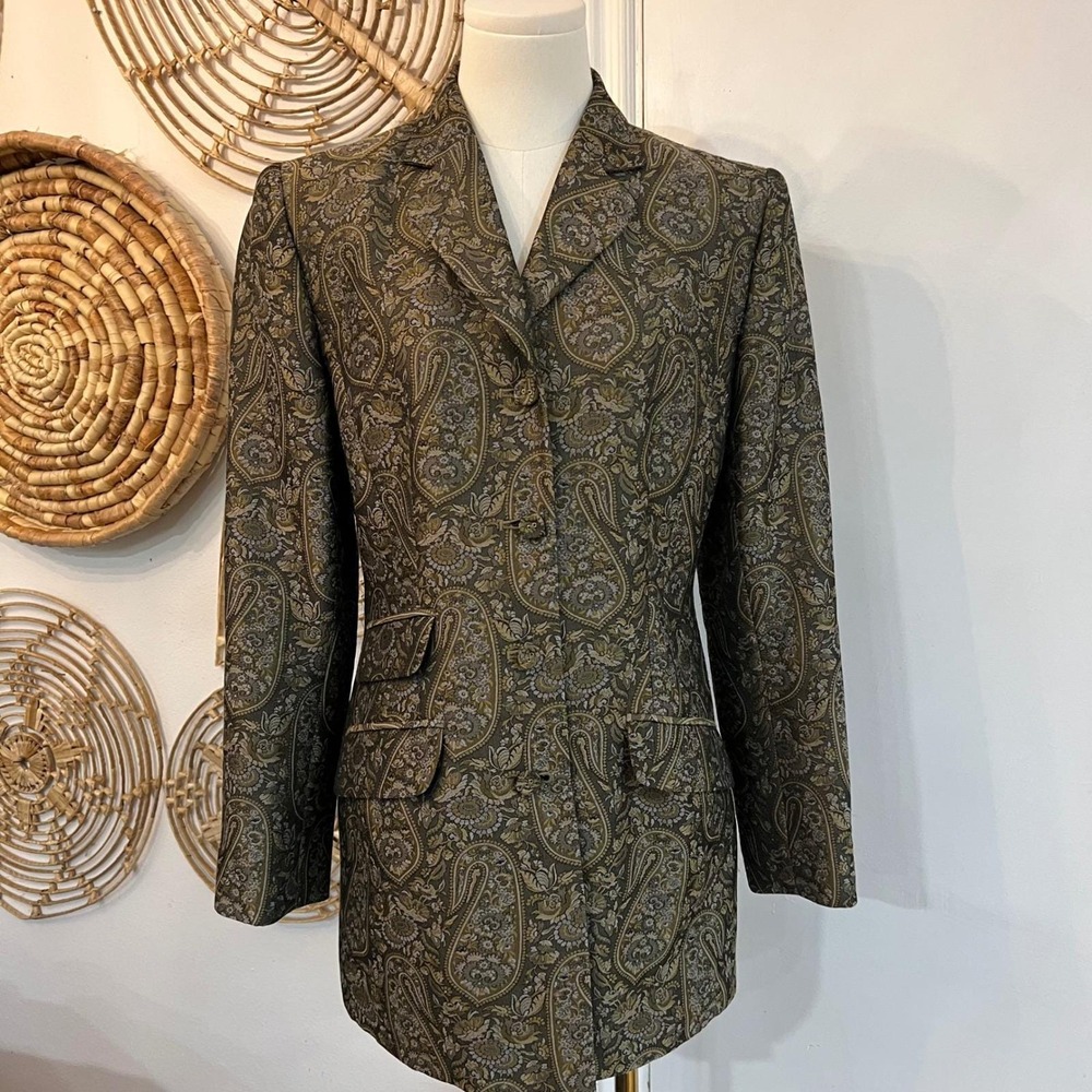 Vintage Paisley Tapestry Brocade Blazer Jacket Dark Academia USA 6 - Picture 2 of 12
